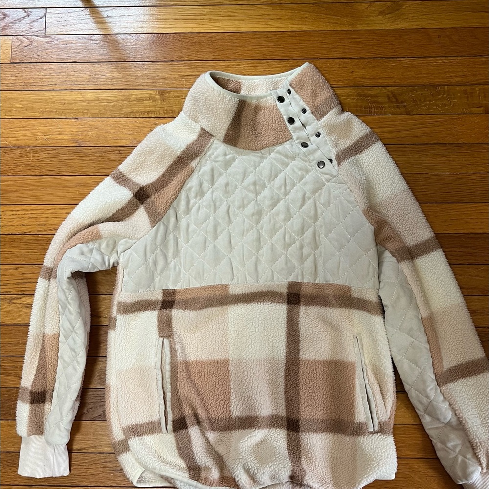 Pink Lily Cream and Brown Cowl Neck Sweater